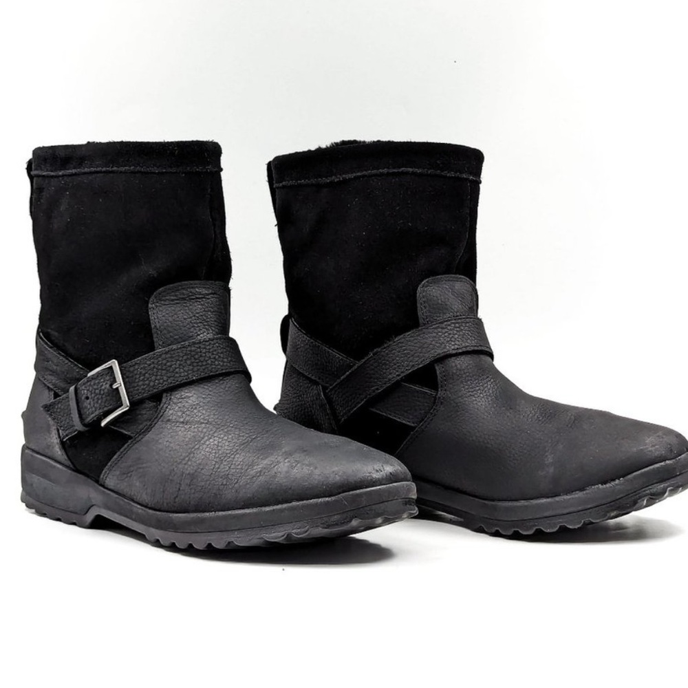 Sperry Women Collar Black Suede 200g Faux Fur Waterproof Buckle Boots sz 10